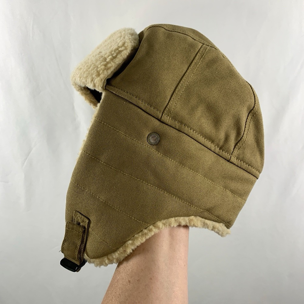 Mens Canvas Sherpa Lined Trapper Aviator Hat OS Brown Ear Flap Hunting Outdoors